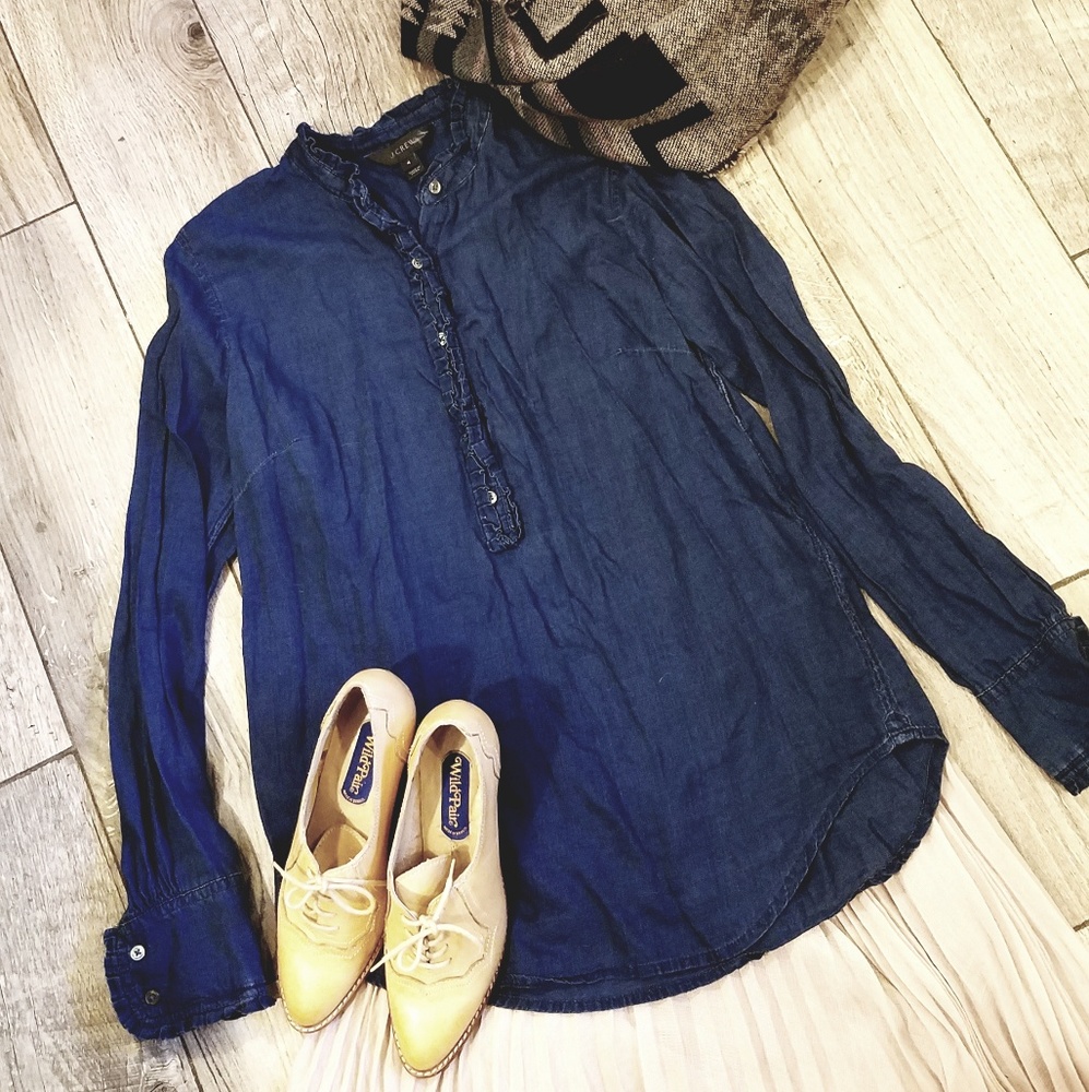 J crew denim blouse size 4 petite women's